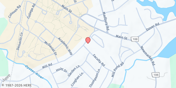 Map showing Cornucopia Food Pantry at 15 Mill Rd., Durham, NH