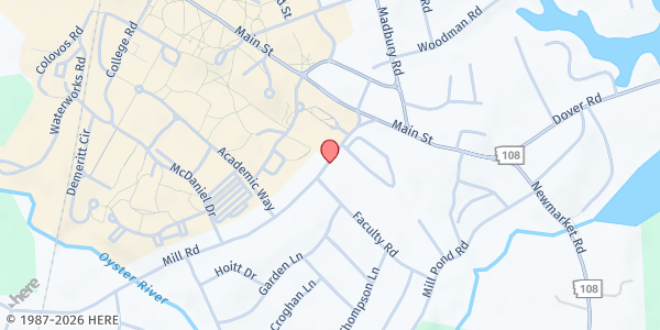 Map showing The Waysmeet Center at 15 Mill Rd, Durham, NH