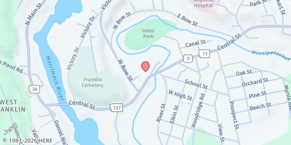 Map showing Bread and Roses Soup Kitchen at 206 Central St., Franklin, NH