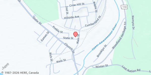 Map showing St. Francis Xavier Church at 10 State St., Groveton, NH