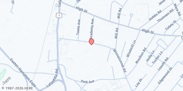 Map showing First Congregational Church of Hampton at 127 Winnacunnet Rd, Hampton, NH