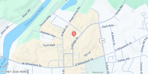 Map showing Hanover Community Food Pantry at 40 College St., Hanover, NH