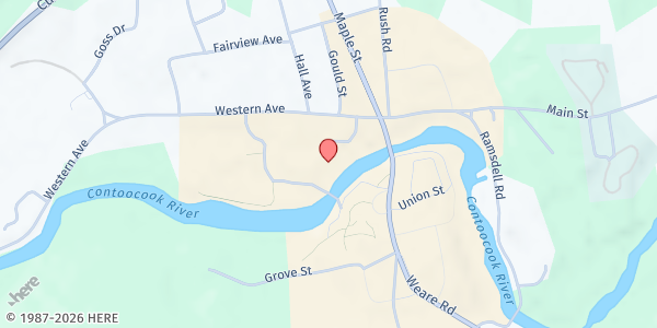 Map showing Henniker Food Pantry at 21 Wastern Ave., Henniker, NH