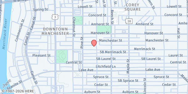 Map showing 1269 Cafe at 456 Union St., Manchester, NH