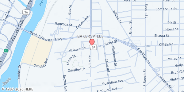 Map showing Blessed Sacrament Food Pantry at 14 Elm St., Manchester, NH