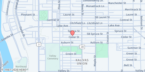 Map showing Hope City Church at 222 Cedar St., Manchester, NH