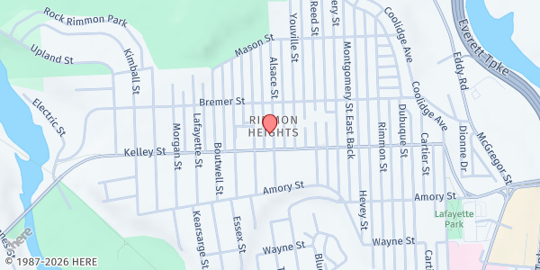 Map showing Parish of the Transfiguration Food Pantry at 107 Alsace St., Manchester, NH