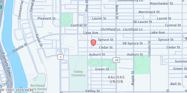 Map showing The Salvation Army Food Pantry - Manchester at 121 Cedar St, Manchester, NH