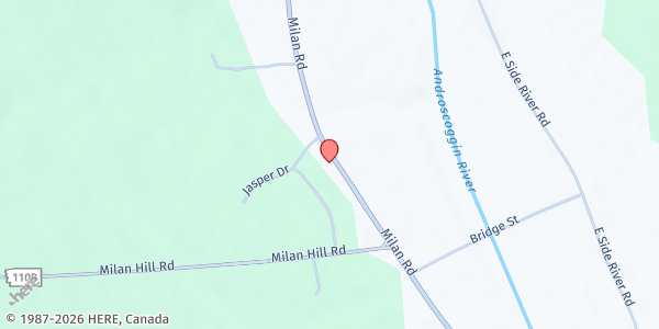 Map showing Milan Community Church at 763 Milan Rd, Milan, NH