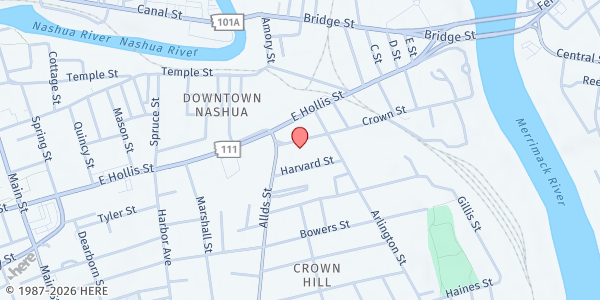 Map showing Corpus Christi Food Pantry at 3 Crown St., Nashua, NH