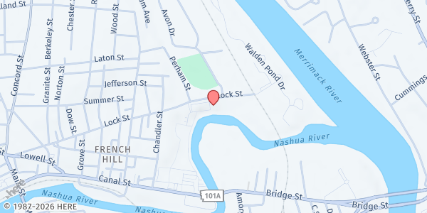 Map showing Heritage Baptist Church Food Pantry at 105 Lock St., Nashua, NH