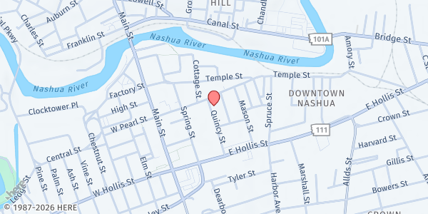Map showing Nashua Soup Kitchen and Shelter Inc. at 2 Quincy St., Nashua, NH