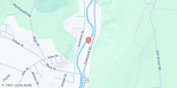 Map showing Peterborough Food Pantry at 52 Concord St., Peterborough, NH