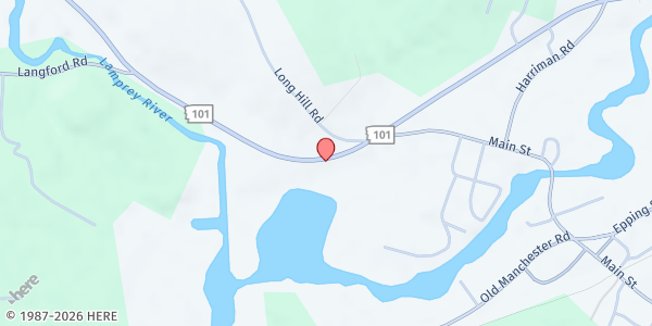 Map showing Raymond Baptist Church Food Pantry at 145 NH-27, Raymond, NH
