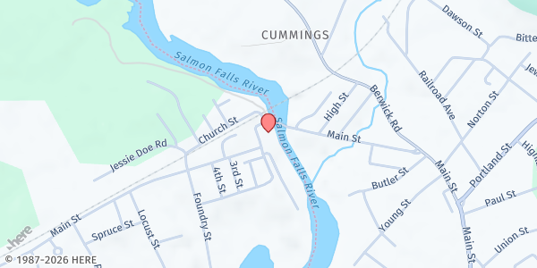 Map showing Seeds of Faith Food Pantry at 1 Front St, Rollinsford, NH