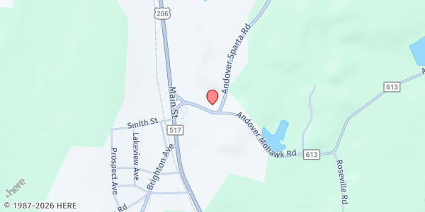 Map showing Andover Presbyterian Church at 15 Lenape Road, Andover, NJ