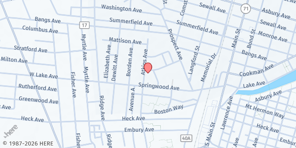 Map showing Second Baptist Church Pantry at 124 Atkins Ave., Asbury Park, NJ