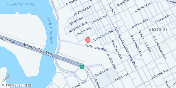 Map showing Atlantic City Rescue Mission at 2009 Bacharach Boulevard, Atlantic City, NJ