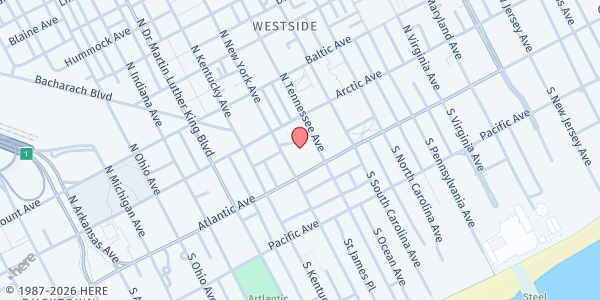 Map showing Atlanticare (Pantry At The Plex) at 1401 Atlantic Avenue, Atlantic City, NJ