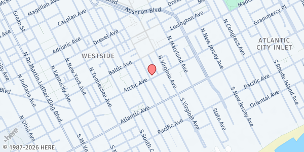 Map showing Friends of Jean Webster at 108 N. PENNSYLVANIA AVENUE, ATLANTIC CITY, NJ