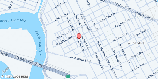 Map showing Mighty Writers at 615 Ohio Avenue, Atlantic City, NJ