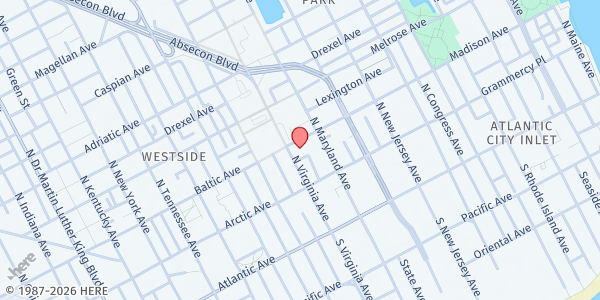 Map showing St. Andrews at 936 Baltic Ave., Atlantic City, NJ