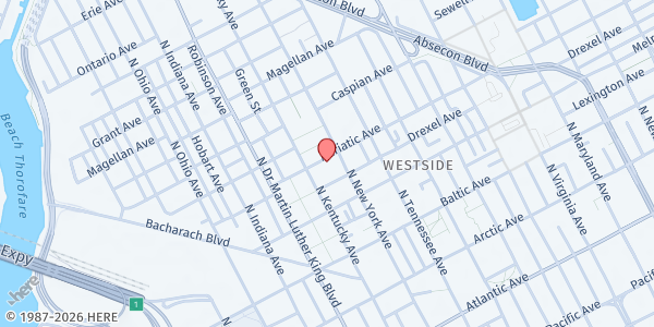 Map showing Stanley Holmes Village (Mighty Writers) at 1539 Adriatic Avenue, Atlantic City, NJ