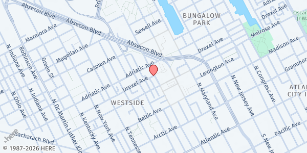 Map showing Union Baptist Temple at 335 North Pennsylvania Avenue, Atlantic City, NJ