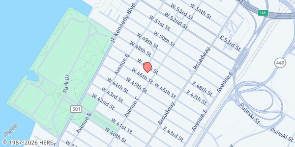 Map showing St. Vincent's Church at 979 Avenue C, Bayonne, NJ