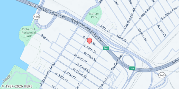 Map showing Woodrow Wilson #10 at 101 West 56th Street, Bayonne, NJ