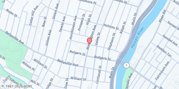 Map showing Wesley UMC at 225 Washington Ave, Belleville, NJ
