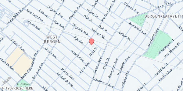 Map showing Saint Michael's Methodist Church at 37 Virginia Avenue, Bergen-Lafayette, NJ