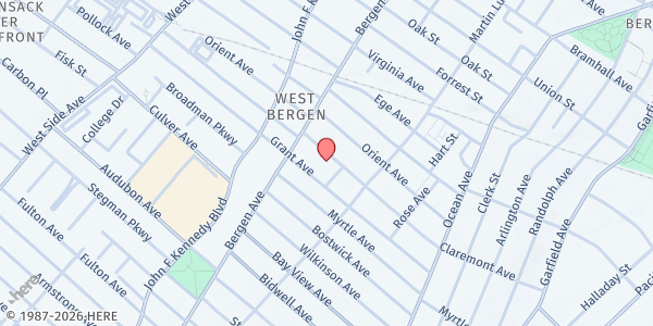 Map showing Trinity Lutheran Church Food Pantry at 195 Claremont Avenue, Bergen-Lafayette, NJ