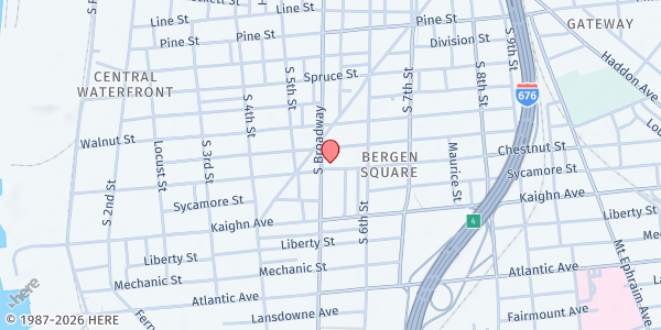 Map showing Shalom Baptist Church at 1036 Broadway, Bergen Square, NJ