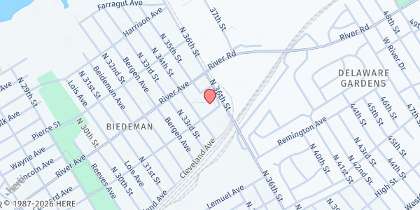Map showing Abundant Harvest Worship Center at 915 North 36th Street, Biedman, NJ