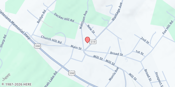 Map showing First Presbyterian Church at 5 Wantage Avenue, Branchville, NJ