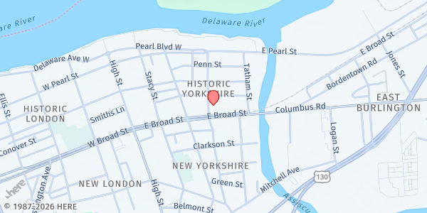 Map showing Bible Way Apostolic Missions at 309 East Broad Street, Burlington, NJ