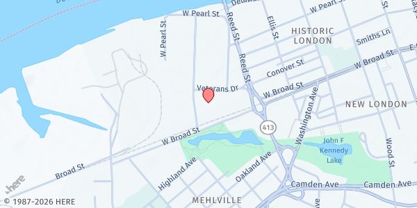 Map showing Catholic Charities- Burlington Community Services Food Pantry at 450 Veterans Drive, Burlington, NJ