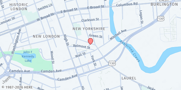 Map showing Lighthouse Worship Center at 201 East Federal Street, Burlington, NJ