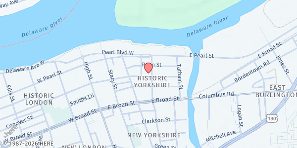 Map showing St. Katharine Drexel Parish at 223 E. Union St., Burlington, NJ