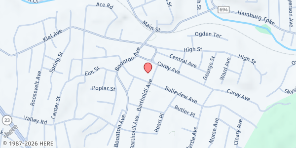 Map showing Butler United Methodist Church (Loaves and Fishes) at 5 Bartholdi Avenue, Butler, NJ