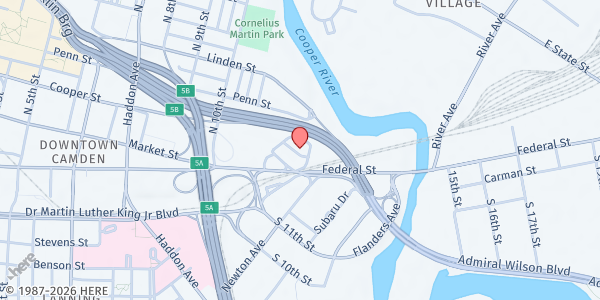 Map showing Mt Calvary Baptist Church at 1198 Penn Street, Camden, NJ