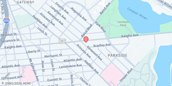 Map showing Parkside UM Church at 1420 Kaighns Ave., Camden, NJ