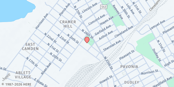 Map showing Veterans Memorial School Pantry at 800 N. 26th Street, Camden, NJ