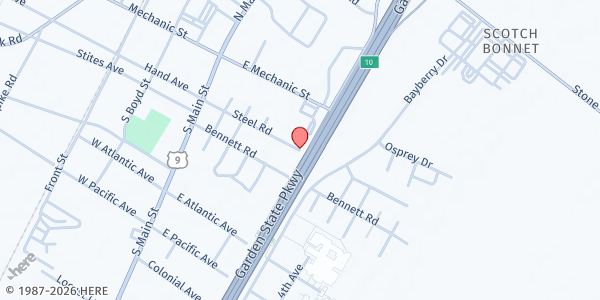 Map showing Our Lady of the Angels Food Pantry at 400 Steel Rd., Cape May Court House, NJ