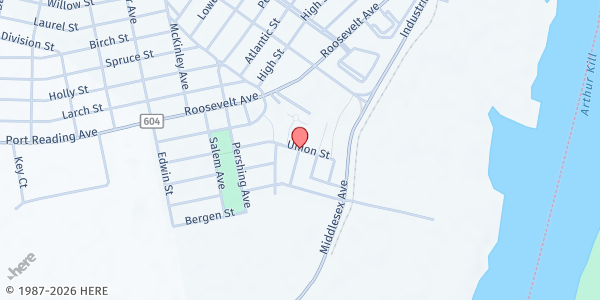 Map showing PROJEKT HOPE (Iglesia Manatial De Vida) at 104 Union St - TEMPORARY LOCATION, Carteret, NJ