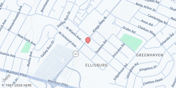 Map showing Betsy and Peter Fischer Food Pantry at 6 East Miami Avenue, Cherry Hill, NJ