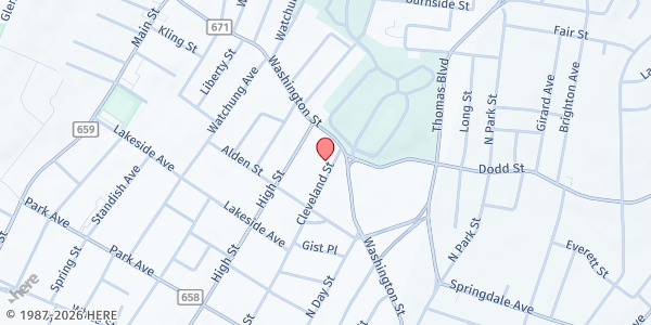 Map showing Mt. Carmel Baptist Church - Two Fish and Five Loaves Food Pantry at 381 Cleveland Street, City of Orange, NJ