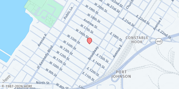 Map showing Wt C.A.R.E.S Living Faith Food Pantry at 26 West 16th Street, Constable Hook, NJ