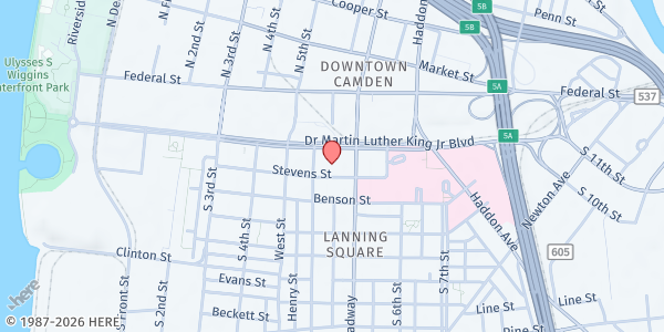 Map showing New Visions Day Shelter at 523 Stevens Street, Cooper Lanning, NJ